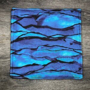 potholder abstract art blue green ocean waves watercolor swirls Pot holders